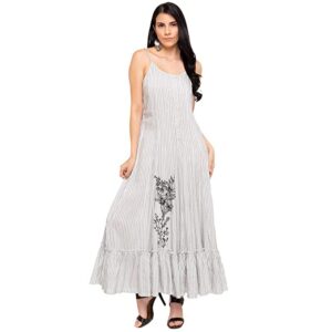 BIBA Womens Strappy Neck Stripe Maxi Dress