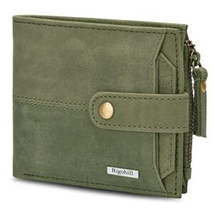 RIGOHILL Doger Olive Green Mens Leather Wallet | Leather Wallet for Men | RFID Mens Wallet