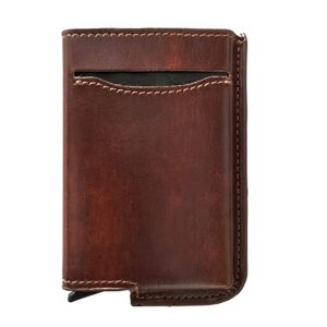 Storite Leather RFID Blocking Pop Up Slim Metal Credit Or Debit Card Holder Case for Men & Women - (Coffee Brown-10 x 1 x 6.8 Cm)