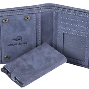 HIDE & SKIN Manchester Genuine Leather Wallet with Detachable Card Case for Men (Vintage Navy)